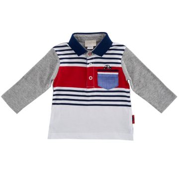 Tricou polo copii Chicco, alb cu bleumarin si rosiu