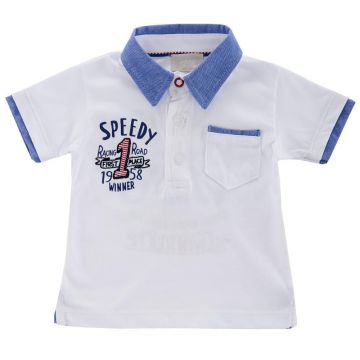 Tricou polo copii Chicco, maneca scurta, alb cu bleu