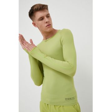 4F longsleeve pentru alergare culoarea verde, neted