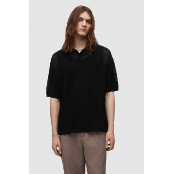 AllSaints polo de bumbac culoarea negru, neted