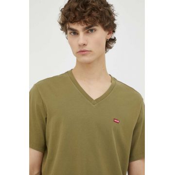 Levi's tricou din bumbac culoarea verde, neted