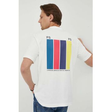 PS Paul Smith tricou din bumbac culoarea bej, cu imprimeu