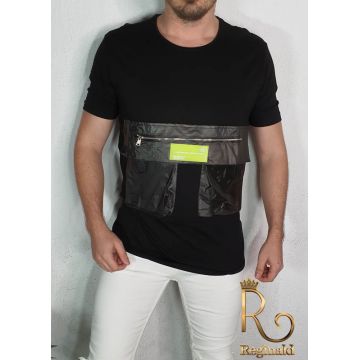 Tricou barbati slim fit lung, negru cu buzunare Street Style - TR79