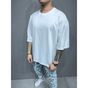 Tricou de bărbați, Slim Fit, Alb cu guler rotund - TR1017