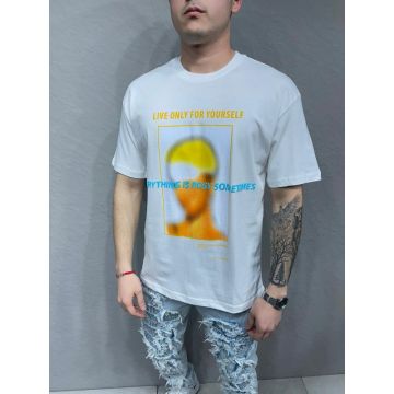 Tricou de bărbați, Slim Fit, Alb cu imprimeu - TR1016