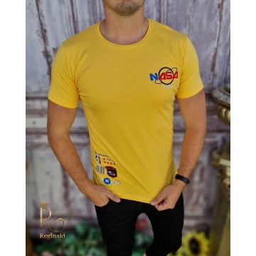 Tricou de bărbați, Slim Fit, Galben cu imprimeu - TR1038