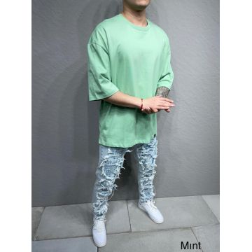 Tricou de bărbați, Slim Fit, Verde cu guler rotund - TR1019