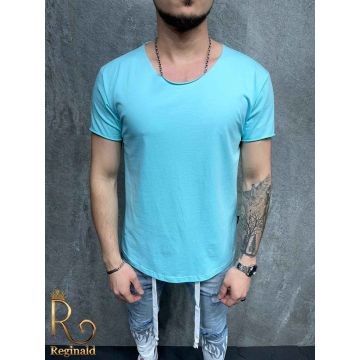 Tricou de barbati slim fit turcoaz cu guler rotung , larg - TR1004