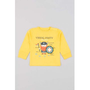 zippy longsleeve din bumbac pentru bebeluși culoarea galben, cu imprimeu