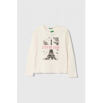 United Colors of Benetton longsleeve din bumbac pentru copii culoarea bej