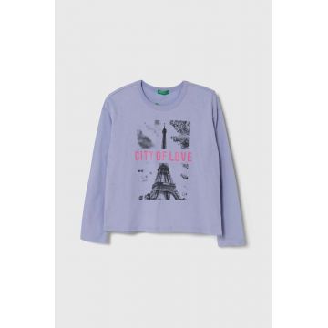 United Colors of Benetton longsleeve din bumbac pentru copii culoarea violet