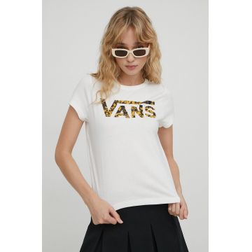 Vans tricou din bumbac femei, culoarea bej