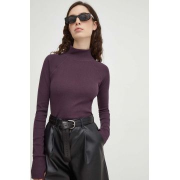 G-Star Raw longsleeve din bumbac culoarea violet, cu turtleneck