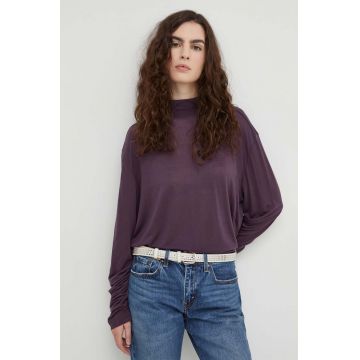 G-Star Raw longsleeve femei, culoarea violet, cu turtleneck