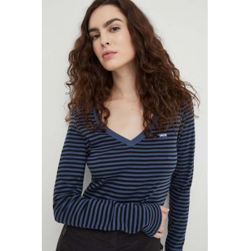 Levi's longsleeve din bumbac culoarea albastru marin