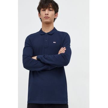 Tommy Jeans longsleeve din bumbac culoarea bleumarin, uni DM0DM18309