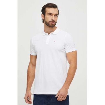 Tommy Jeans polo de bumbac culoarea alb, neted, DM0DM18312