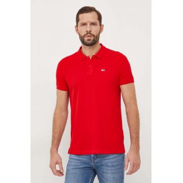 Tommy Jeans polo de bumbac culoarea rosu, neted, DM0DM18312