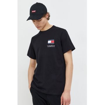 Tommy Jeans tricou din bumbac bărbați, culoarea negru, cu imprimeu DM0DM18263