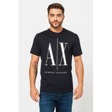 Tricou cu decolteu la baza gatului si imprimeu logo