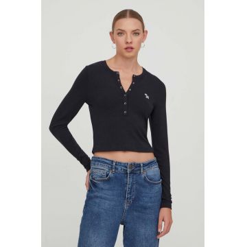 Abercrombie & Fitch longsleeve femei, culoarea negru