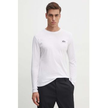 Alpha Industries longsleeve din bumbac Basic culoarea alb, cu imprimeu 198517.09-white