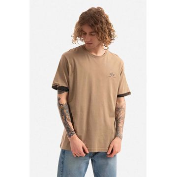 Alpha Industries tricou din bumbac bărbați, culoarea maro, cu imprimeu 106509.408-brown