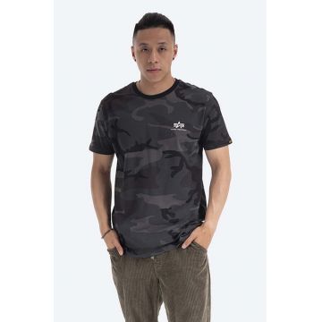 Alpha Industries tricou din bumbac Basic Basic T Small Logo Camo culoarea negru, cu model 188505C.125-black