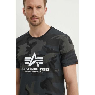 Alpha Industries tricou din bumbac Basic T-Shirt Camo culoarea verde, cu model 100501C.125-green