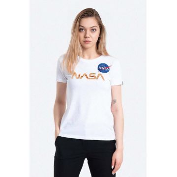 Alpha Industries tricou din bumbac NASA Pm T culoarea alb 198053.438-white