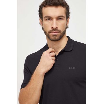 BOSS Green polo de bumbac culoarea negru, neted