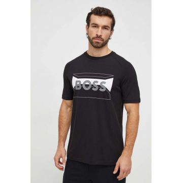 BOSS Green tricou din bumbac bărbați, culoarea negru, cu imprimeu 50514527