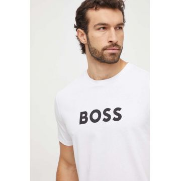 BOSS tricou din bumbac barbati, culoarea alb, cu imprimeu, 50503276