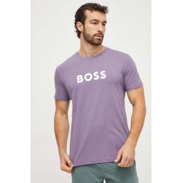 BOSS tricou din bumbac barbati, culoarea violet, cu imprimeu, 50503276