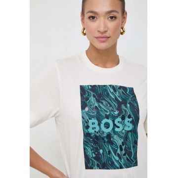 BOSS tricou din bumbac femei, culoarea bej 50517678