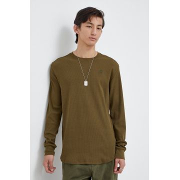 G-Star Raw longsleeve din bumbac culoarea verde, neted