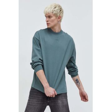 HUGO longsleeve din bumbac culoarea verde, uni 50511029