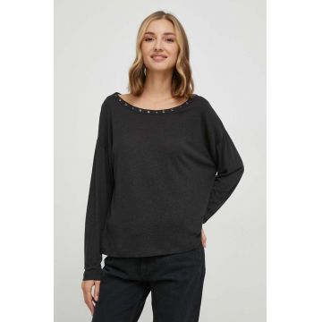 Pepe Jeans longsleeve din amestec de in culoarea negru