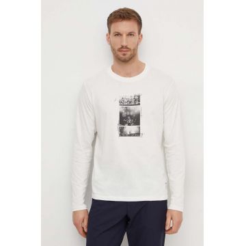 Pepe Jeans longsleeve din bumbac CHARLIE culoarea bej, cu imprimeu