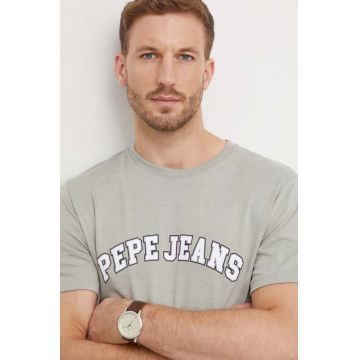 Pepe Jeans tricou din bumbac barbati, culoarea verde, cu imprimeu