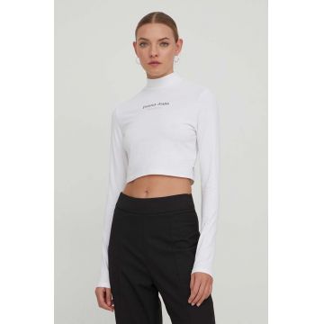 Tommy Jeans longsleeve femei, culoarea alb, cu turtleneck DW0DW17360