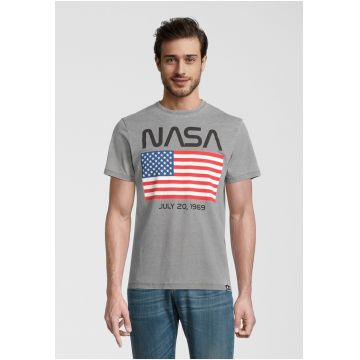 Tricou de bumbac cu decolteu la baza gatului NASA Moon Landing Date USA Flag 5377