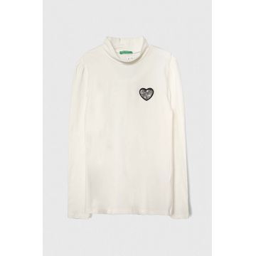 United Colors of Benetton longsleeve copii culoarea bej, cu turtleneck