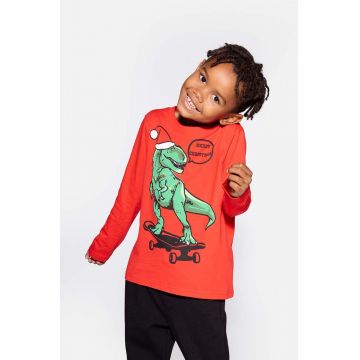 Coccodrillo longsleeve din bumbac pentru copii culoarea rosu, cu imprimeu