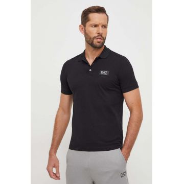 EA7 Emporio Armani polo de bumbac culoarea negru, neted