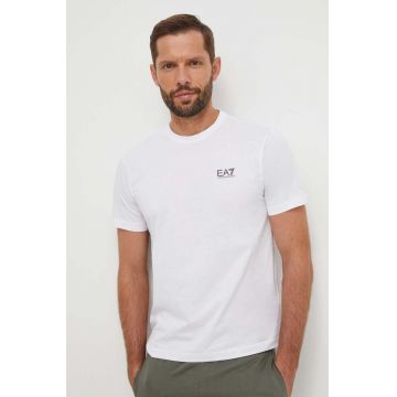 EA7 Emporio Armani tricou din bumbac barbati, culoarea alb, neted