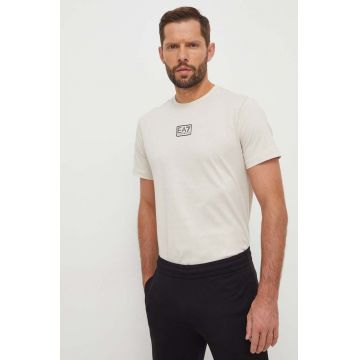 EA7 Emporio Armani tricou din bumbac barbati, culoarea bej, cu imprimeu