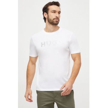 HUGO tricou din bumbac bărbați, culoarea alb, cu imprimeu 50506996