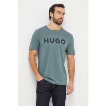 HUGO tricou din bumbac barbati, culoarea verde, cu imprimeu, 50467556