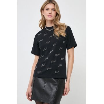 Karl Lagerfeld tricou din bumbac femei, culoarea negru